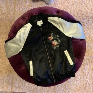 Rose Embroidered Bomber Jacket